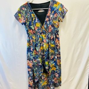 Disney D-Signed Floral Bohemian Dress Midi Chiffon Navy